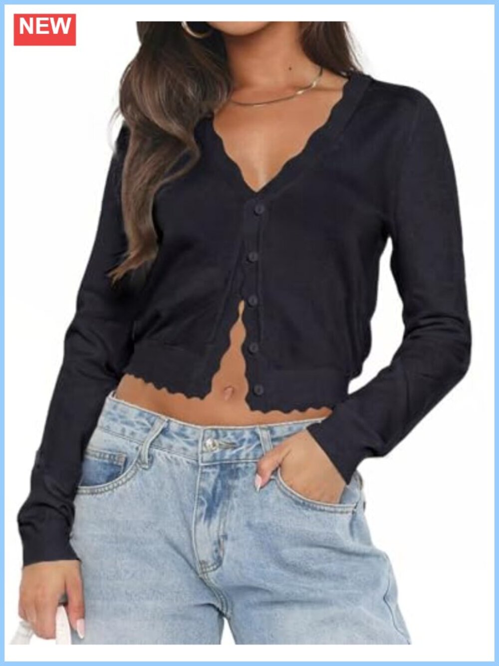 LEEDYA Women's Long Sleeve Open Front Button Down Cropped Cardigan Sweater